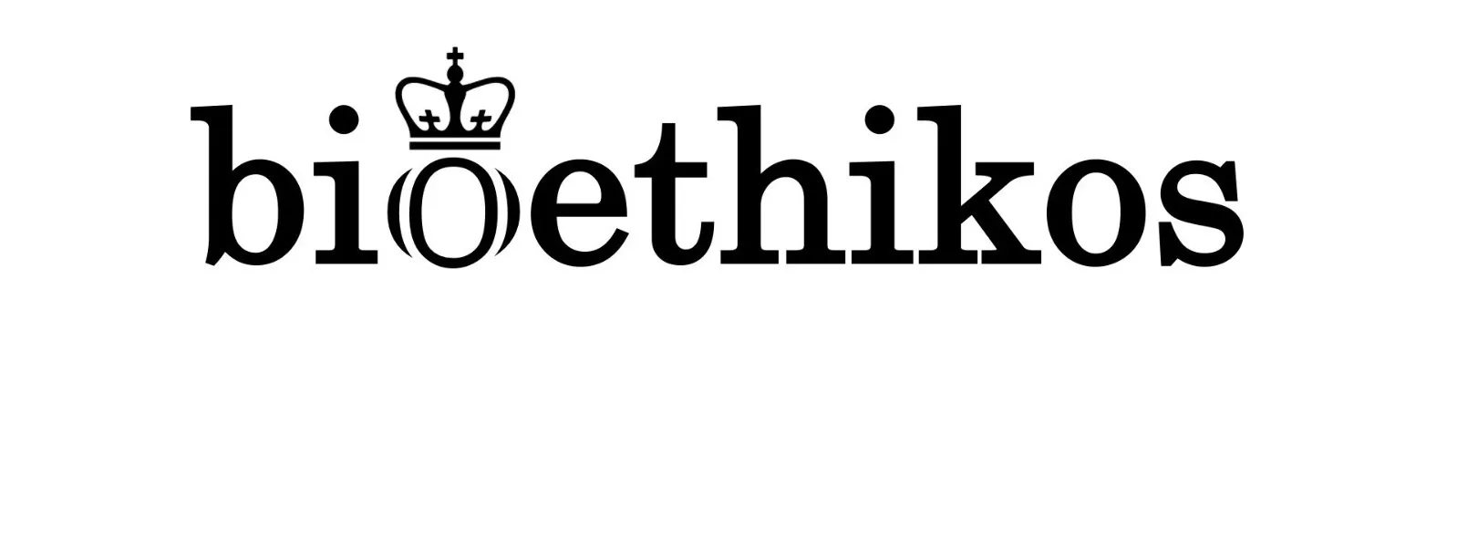 This is an image of the club's banner image. The image is the club name, "bioethikos", spelled out with large, bold, black lettering on a white background, with a Columbia University SPS crown resting on top of the first "O".